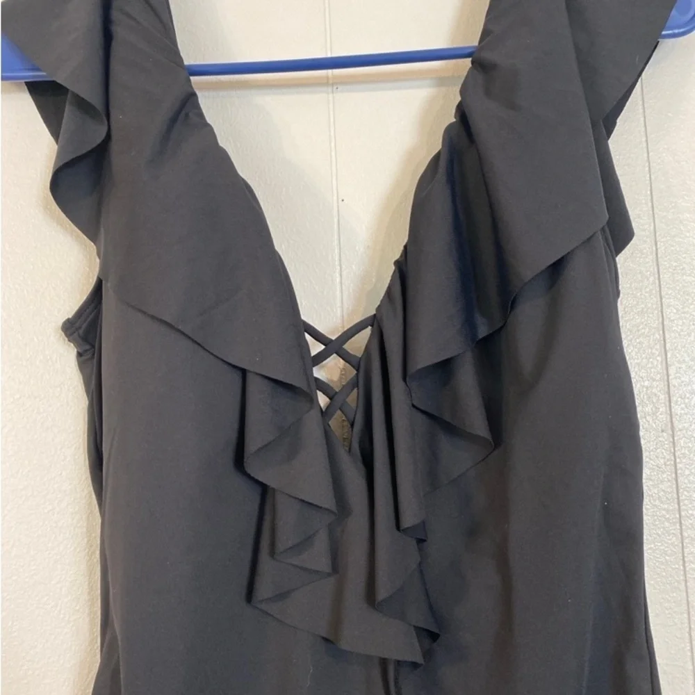 La Blanca Women's Island Goddess Over Shoulder Ruffle Plunge One Piece NWT  10 - Picture 5 of 9